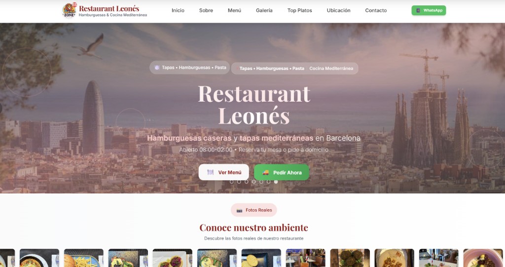 Restaurant Leonés — web con hero, menú digital y pedidos online en Barcelona
